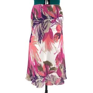 Tribal Pink Floral Patterned Lined Midi Skirt, 12